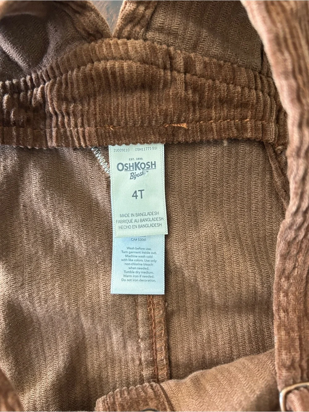 NWT Oshkosh B’gosh Girls Jumper Overall Dress Brown Corduroy Cottage Core 4T